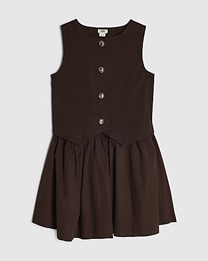 Girls Brown Hybrid Waistcoat Dress