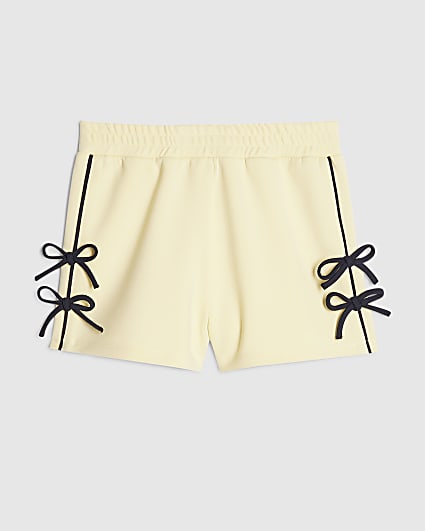 Girls Yellow Side Tape Bow Shorts