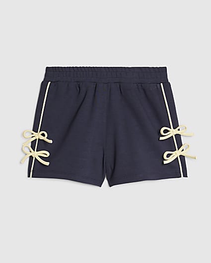Girls Navy Side Tape Bow Shorts
