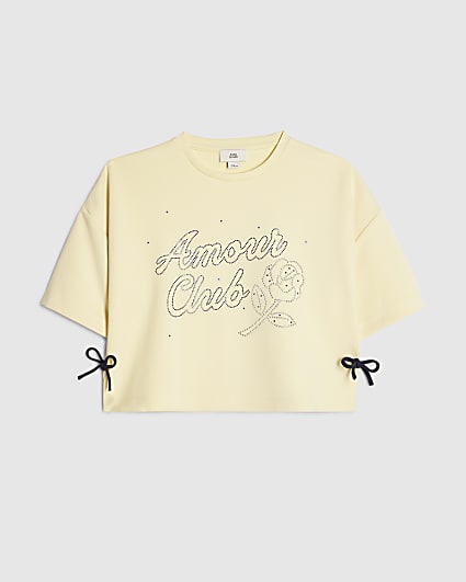 Girls Yellow Embellished Amour Club T-Shirt