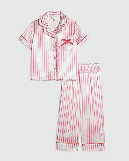 Mini Girls Pink Stripe Satin Pyjamas