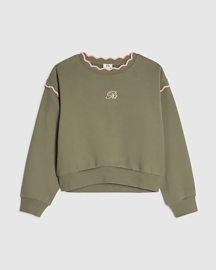 Girls Khaki Scallop Edge RI Sweatshirt