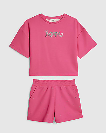 Girls Pink Premium T-Shirt  & Shorts Set