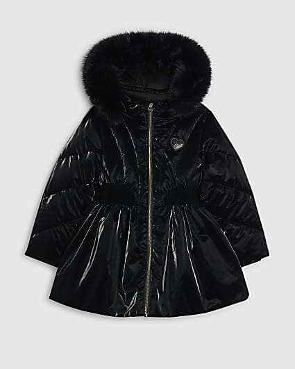Girls Black Padded Rainmac