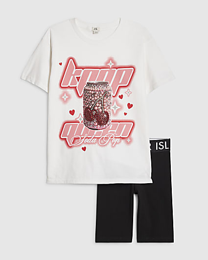 Girls White Soda Queen T-Shirt Set