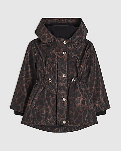 Mini Girls Brown Leopard Print Nylon Rainmac