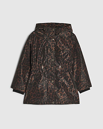 Girls Brown Leopard Print Nylon Rainmac