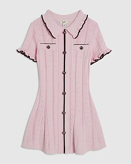 Mini Girls Pink Scallop Knitted Dress