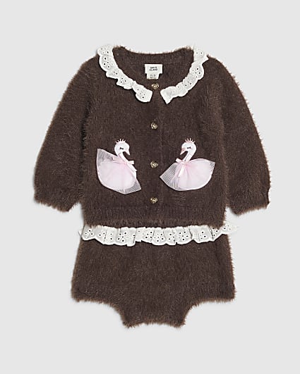 Baby Girls Brown Swan Cardigan 2 Piece set