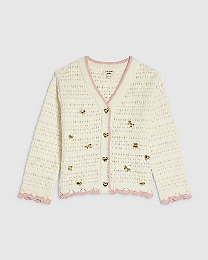 Mini Girls Cream Crochet Knit Charm Cardigan