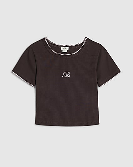 Girls Brown Whipstitch T-Shirt