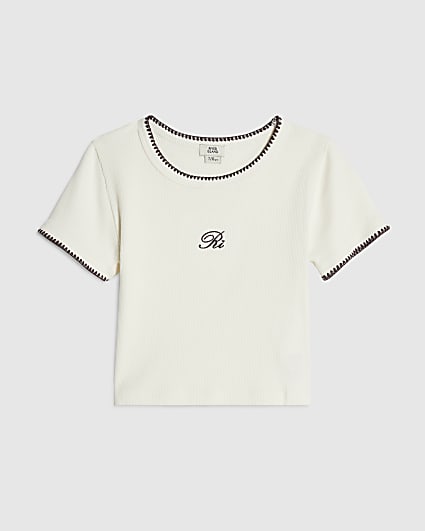Girls Cream Whipstitch T-Shirt