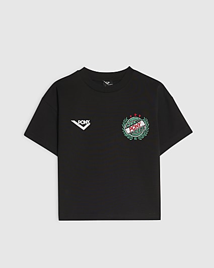 Mini Boys Black Pony Oversized Ball T-Shirt