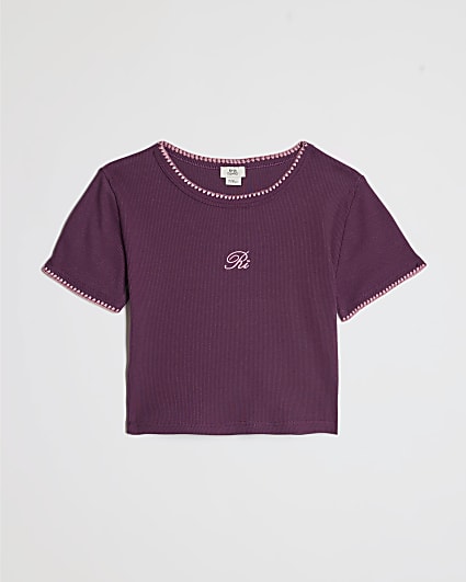 Girls Burgundy Whipstitch RI T-Shirt