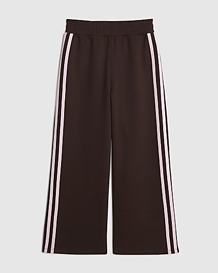 Girls Brown Side Stripe Joggers