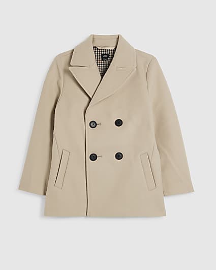 Boys Beige Double Breasted Peacoat