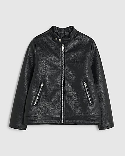 Boys Black Faux Leather Racer Jacket