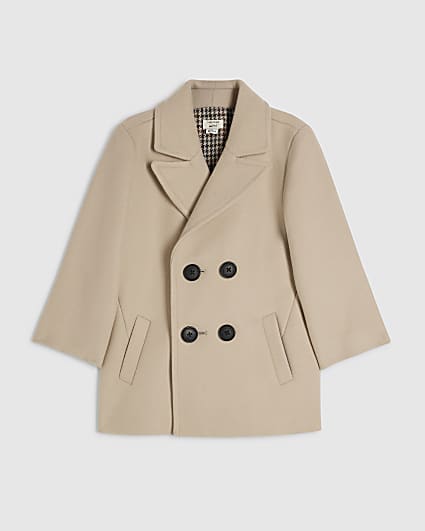 Mini Boys Beige Double Breasted Peacoat