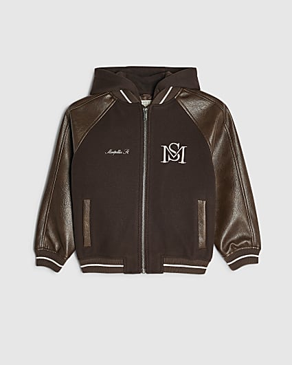 Boys Brown Hooded Bomber Jacket