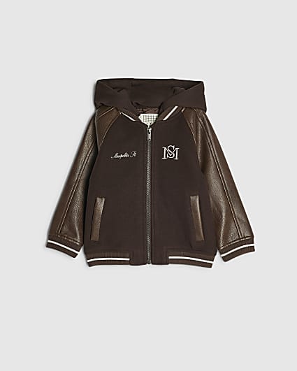 Mini Boys Brown Hooded Bomber Jacket