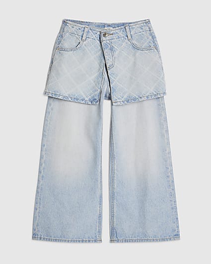 Girls Check Wide Leg Hybrid Skirt Jeans