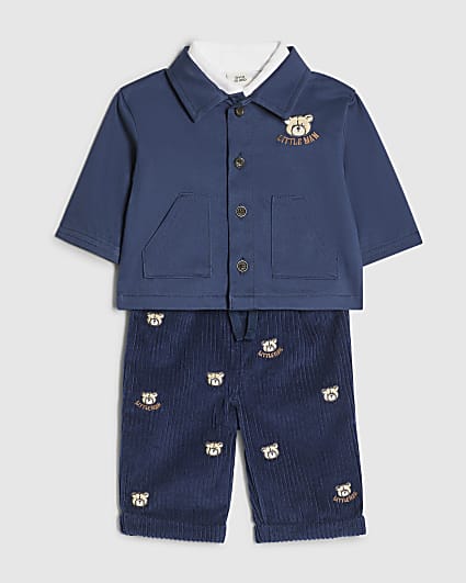 Baby Boys Navy Little Man Bear Shacket Set