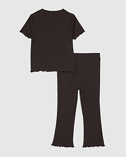 Mini Girls Brown Textured T-Shirt Legging Set