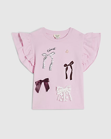 Mini Girls Pink Bow Frill Top