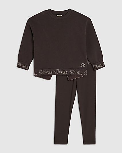 Mini Girls Brown RI Sweatshirt Set