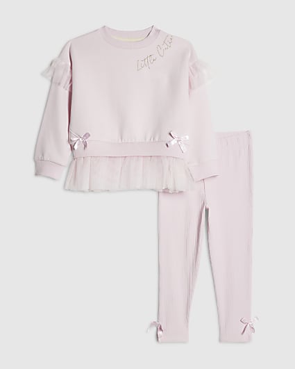 Mini Girls Pink Tulle Bow Sweatshirt Set