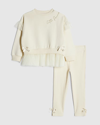 Mini Girls Yellow Tulle Bow Sweatshirt Set