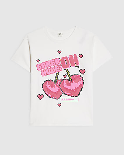 Girls White Cherry Gamer T-Shirt