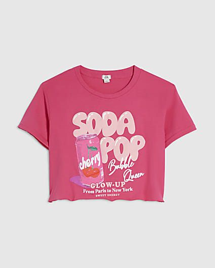 Girls Pink Soda Pop Crop T-Shirt