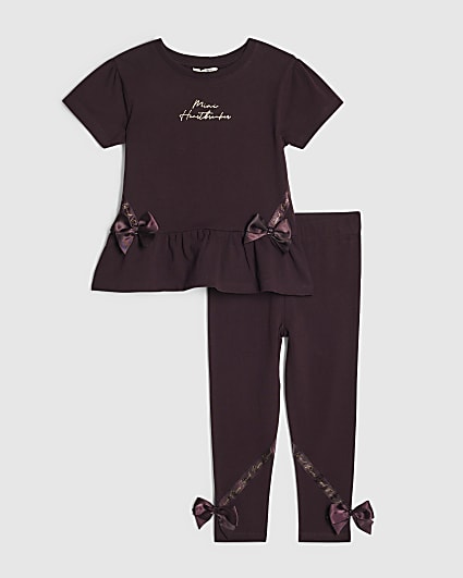 Mini Girls Red Satin Bow T-Shirt Set