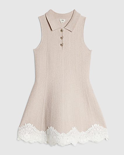 Girls Pink Lace Hem Flippy Dress