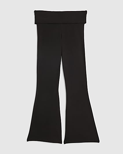 Girls Black Foldover Flare Leggings