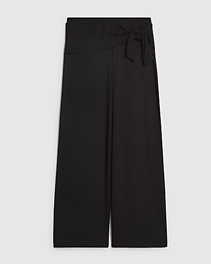 Girls Black Scarf Wrap Wide Leg Trousers