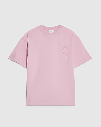 Girls Pink Applique Bow T-Shirt