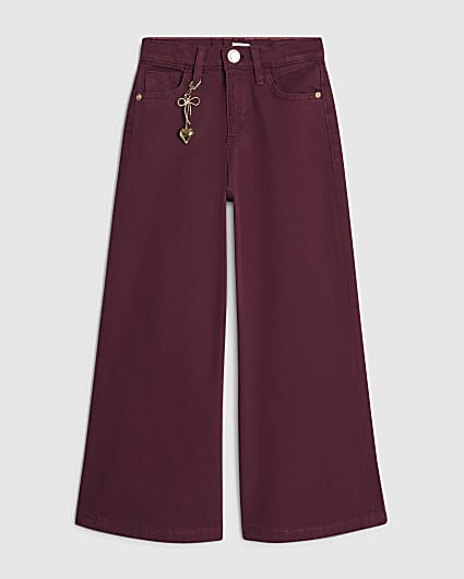 Girls Red Bow Charm Wide Leg Jeans