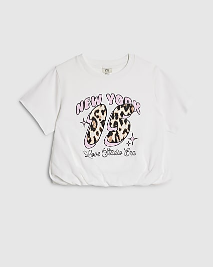 Girls White Bubble Hem NY T-Shirt