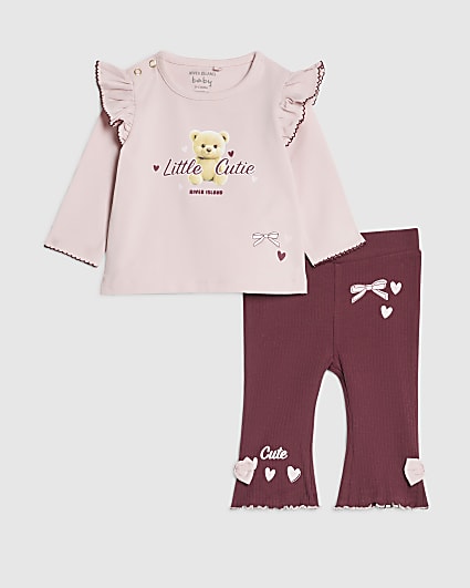 Baby Girls Pink Little Cutie Bear T-Shirt Set
