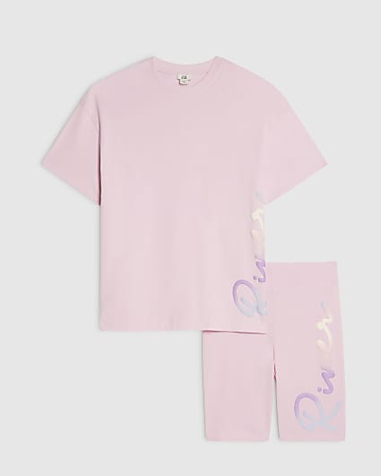 Girls Pink Rainbow River T-Shirt & Shorts Set
