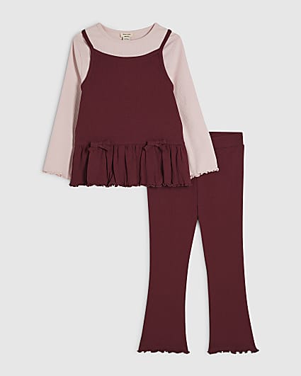 Mini Girls Red Ribbed Top & Trouser Set