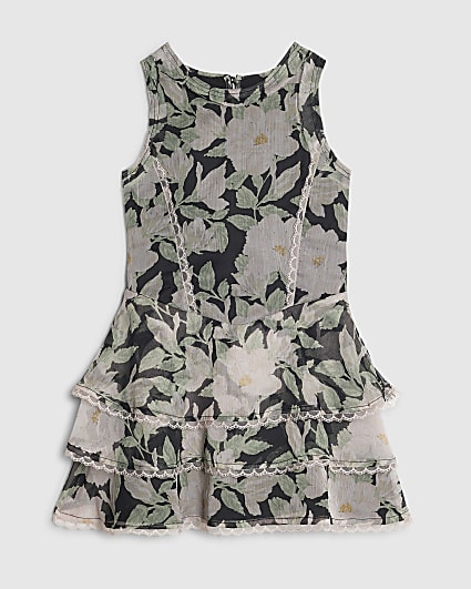 Girls Black Floral Chiffon Dress