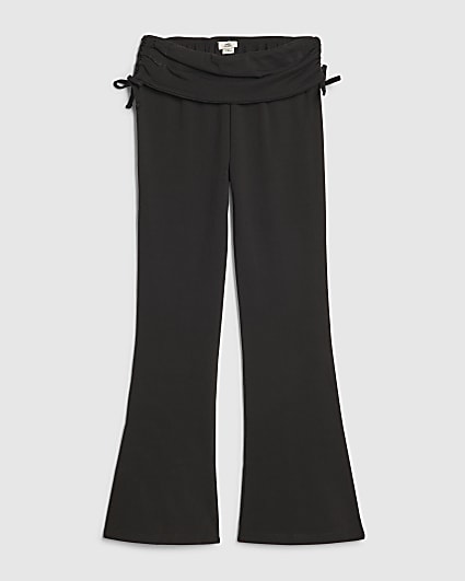Girls Black Foldover Flared Trousers
