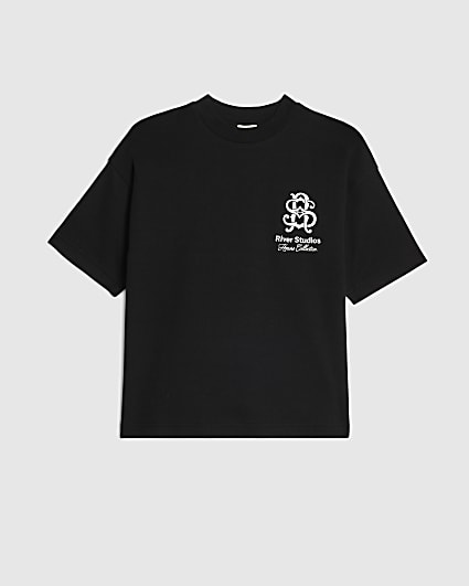 Boys Black Oversized RR Graphic T-Shirt