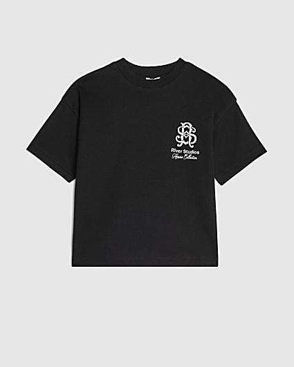 Mini Boys Black Oversized RR Graphic T-Shirt