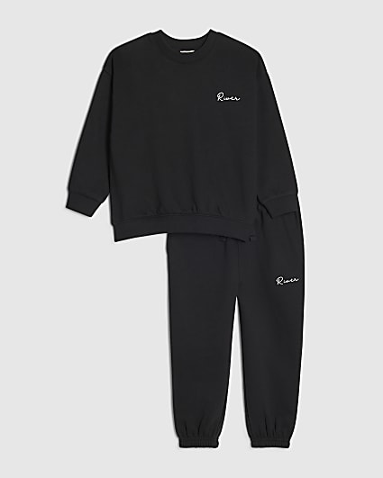Mini Boys Black Scripty River Sweatshirt Set