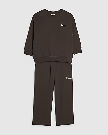 Mini Boys Brown River Wide Leg Joggers Set