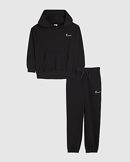 Boys Black River Hoodie And Joggers Set